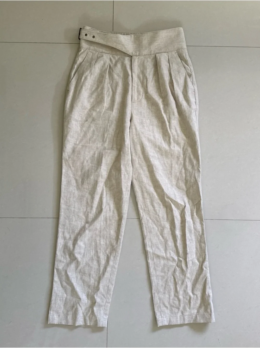 Banana Republic Beige Pleated Linen Blend Trousers Tie Waist